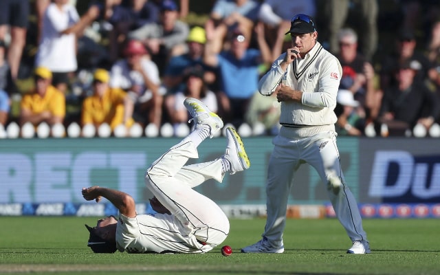 NZ vs AUS 2024: Tim Southee takes a simple catch of Nathan Lyon on the last ball of the second day of the Wellington Test.