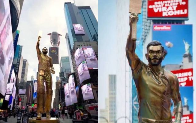 Virat Kohli’s huge statue installed at Times Square in New York, video goes viral on social media