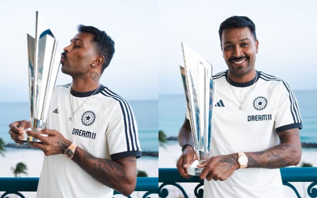 Hardik Pandya’s ‘cool’ pictures with the ICC T20 World Cup trophy, shared by BCCI on its official social media account