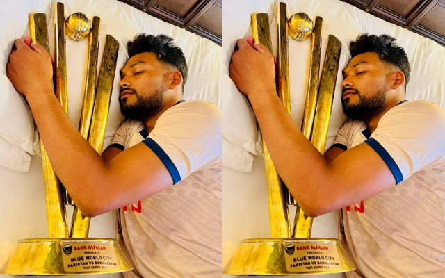 Nazmul Hussain Shanto is following the trend well, he slept with the trophy after winning the test series